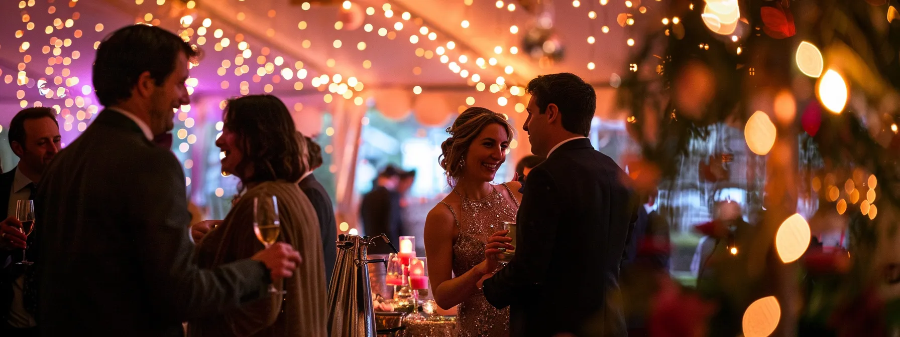 a vibrant and lively wedding reception scene features guests joyfully interacting with a stunning mirror photobooth, surrounded by a backdrop of elegant decorations and soft fairy lights, capturing shared moments of celebration and laughter.