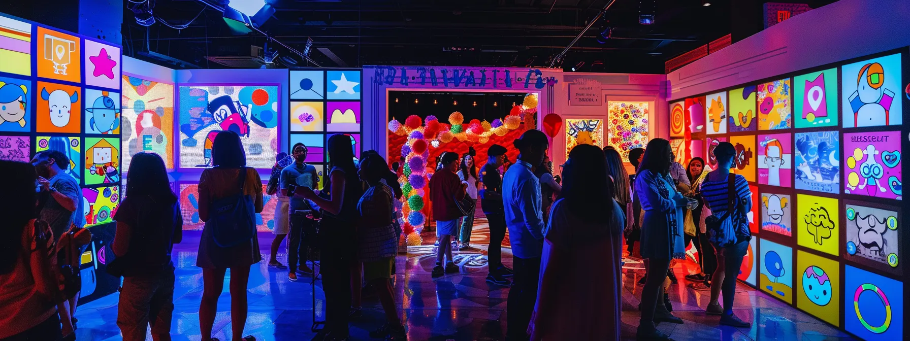 a vibrant photo booth scene filled with cheerful guests capturing high-definition moments against a backdrop of colorful, customizable templates and playful props, illuminated by soft, warm lighting that enhances the festive atmosphere.