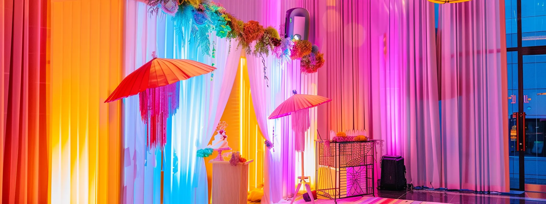 a vibrant photo booth setup, adorned with colorful decorations and a charming backdrop, captures the joyous atmosphere of an event, inviting guests to create lasting memories while subtly hinting at the importance of budgeting for unforgettable experiences.