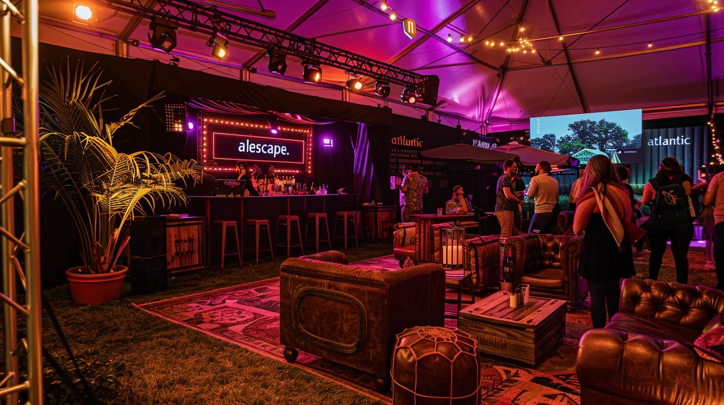 Why I Love Mobile Escape Rooms: Engaging Fun for Everyone! 4 a vibrant outdoor corporate event features a sleek black tent labeled “mid atlantic escape,” where diverse groups of participants enthusiastically collaborate to solve intricate puzzles amidst a lively atmosphere adorned with atmospheric props like locks and vintage furniture.