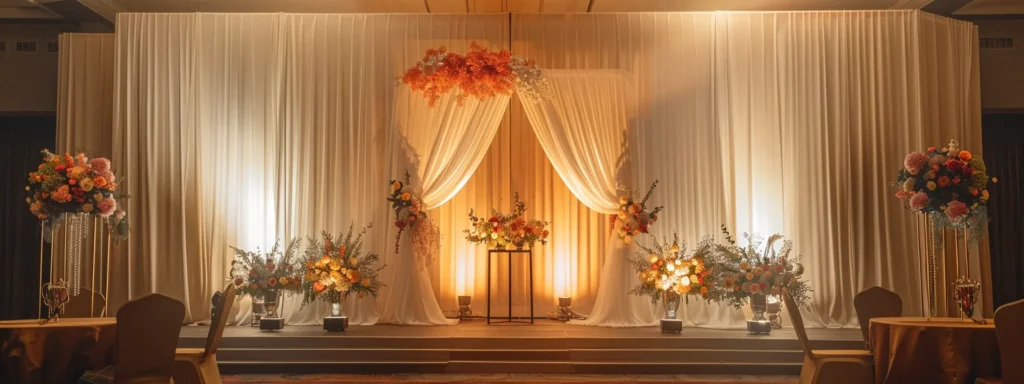 Trust the Best Philly Photo Booth Company in Bucks County for Fun 3 a vibrant wedding photobooth adorned with elegant drapery and decorative props, set against a chic, softly lit indoor backdrop, capturing the joyful moments of couples and guests in a playful and intimate atmosphere.