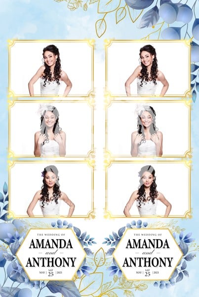 Blue and gold vertical wedding photo booth strip template