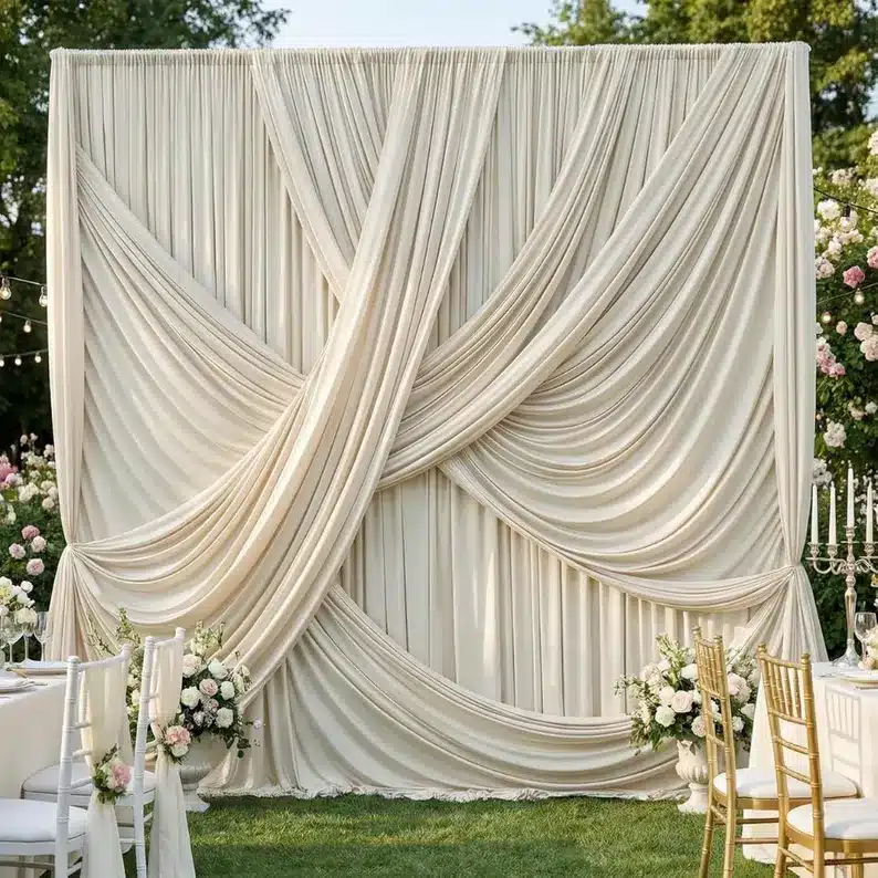 Luxury ivory draped wedding photo booth backdrop