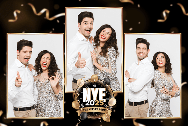 Luxury wedding photo booth template with gold decorative accents