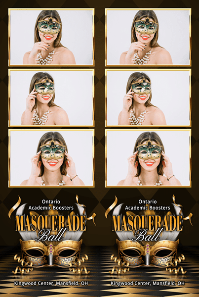Black and gold wedding photo booth template with framed portraits