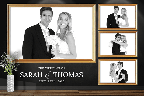 Botanical wedding photo booth template personalized with the couple's names