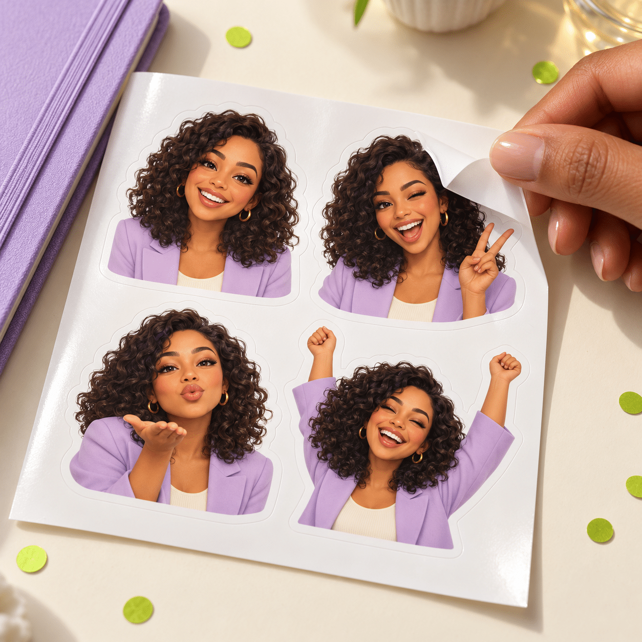 AI-generated mockup of a printed sticker sheet